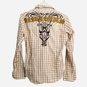 Monarchy Men’s Size Large Plaid Embroidered Button Down Shirt